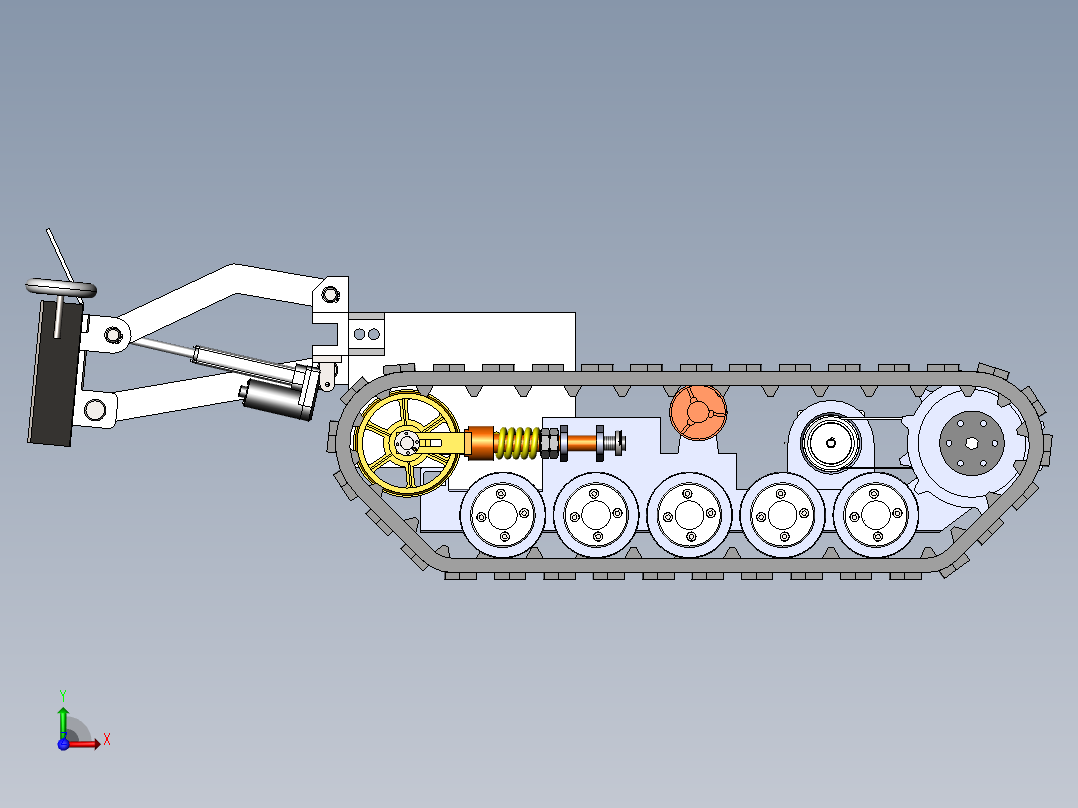 履带式清理车3d图纸 电动伸缩推板 履带式道路垃圾堆料小车3d模型前视图
