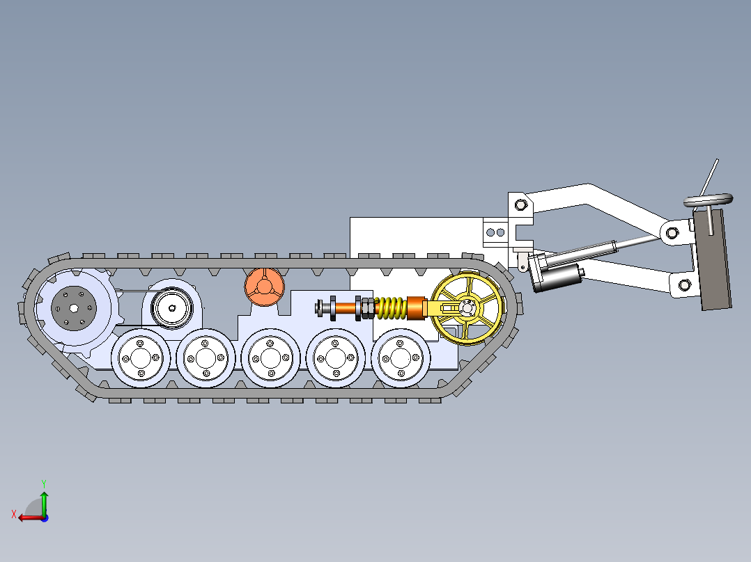 履带式清理车3d图纸 电动伸缩推板 履带式道路垃圾堆料小车3d模型后视图
