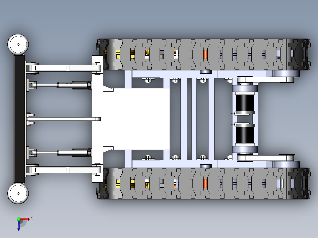 履带式清理车3d图纸 电动伸缩推板 履带式道路垃圾堆料小车3d模型俯视图