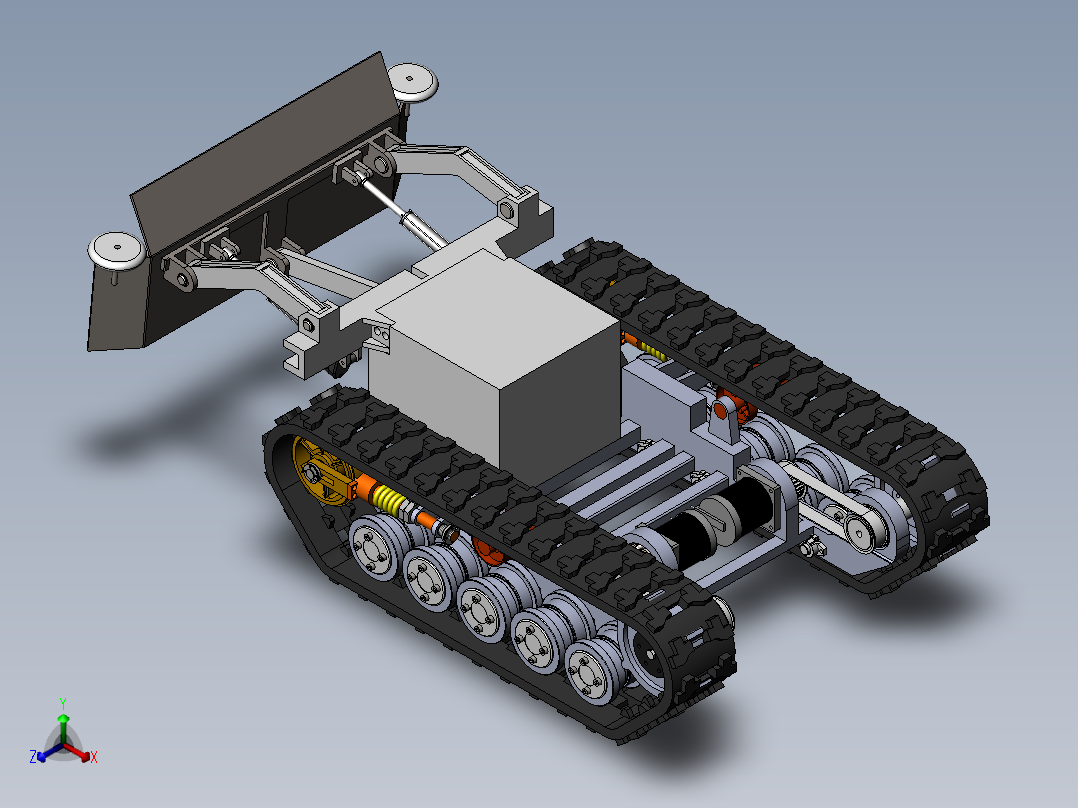 履带式清理车3d图纸 电动伸缩推板 履带式道路垃圾堆料小车3d模型正等轴测图