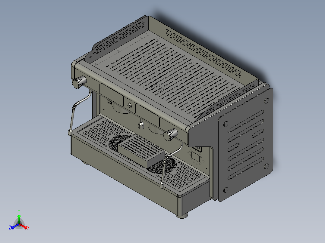 双头半自动咖啡机正等轴测图