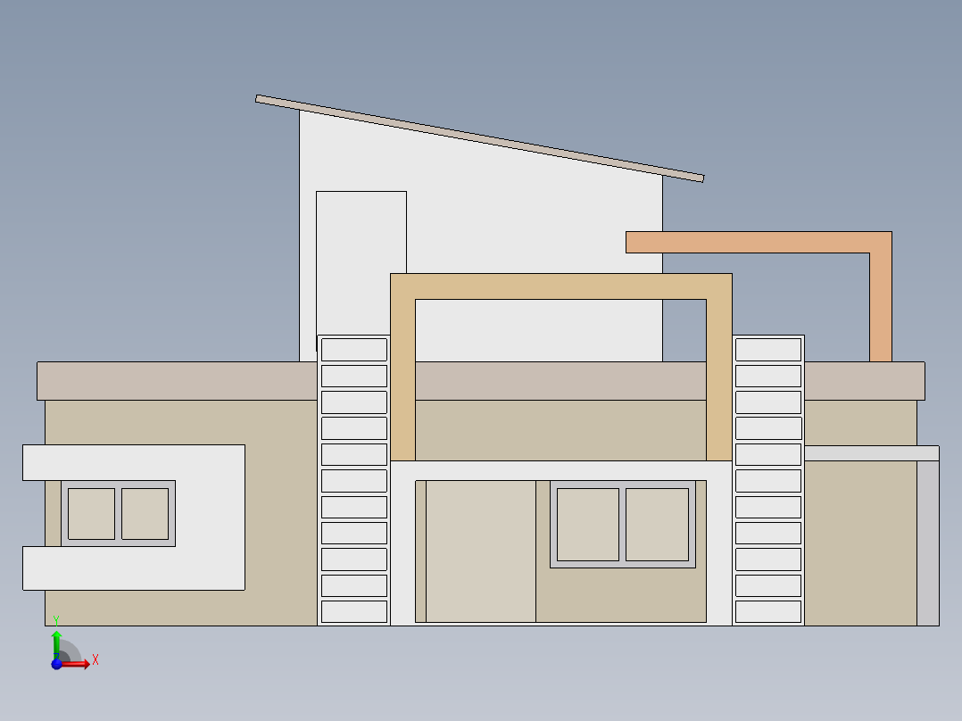 SolidWorks中的现代别墅设计18x36前视图