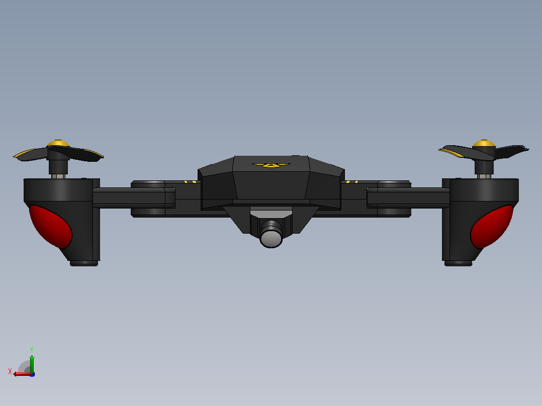 在固体工作中设计的无人机后视图