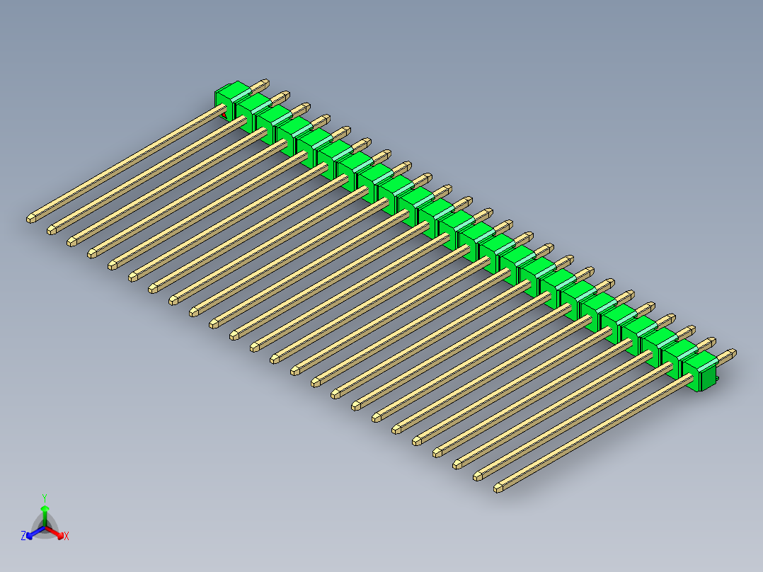 彩色公头100mil（2.54mm）系列-DS1021_green_1x24p_100mil_Type43_rev1.0正等轴测图