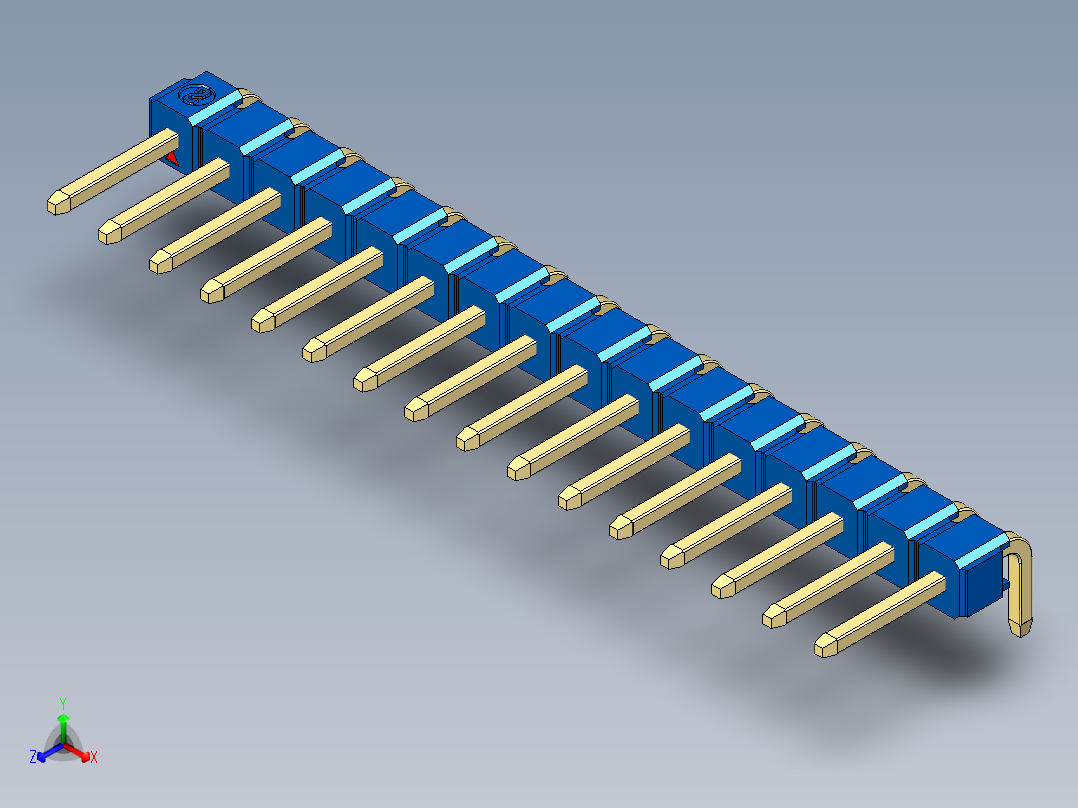 彩色公排针 100mil 2.54mm 系列-DS1022_blue_1x16p_100mil_TypeD_rev1.0主视图