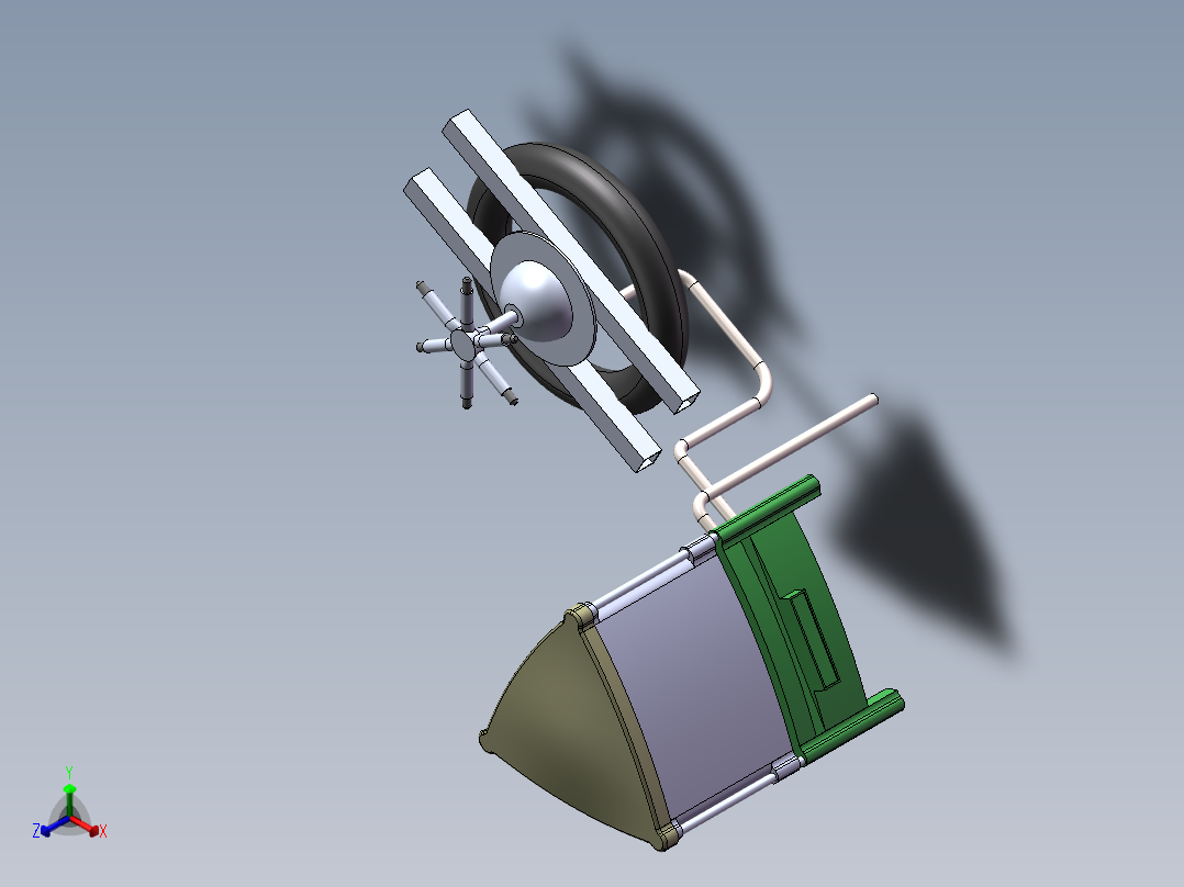 B(26)池塘自动喂养机及三维造型正等轴测图