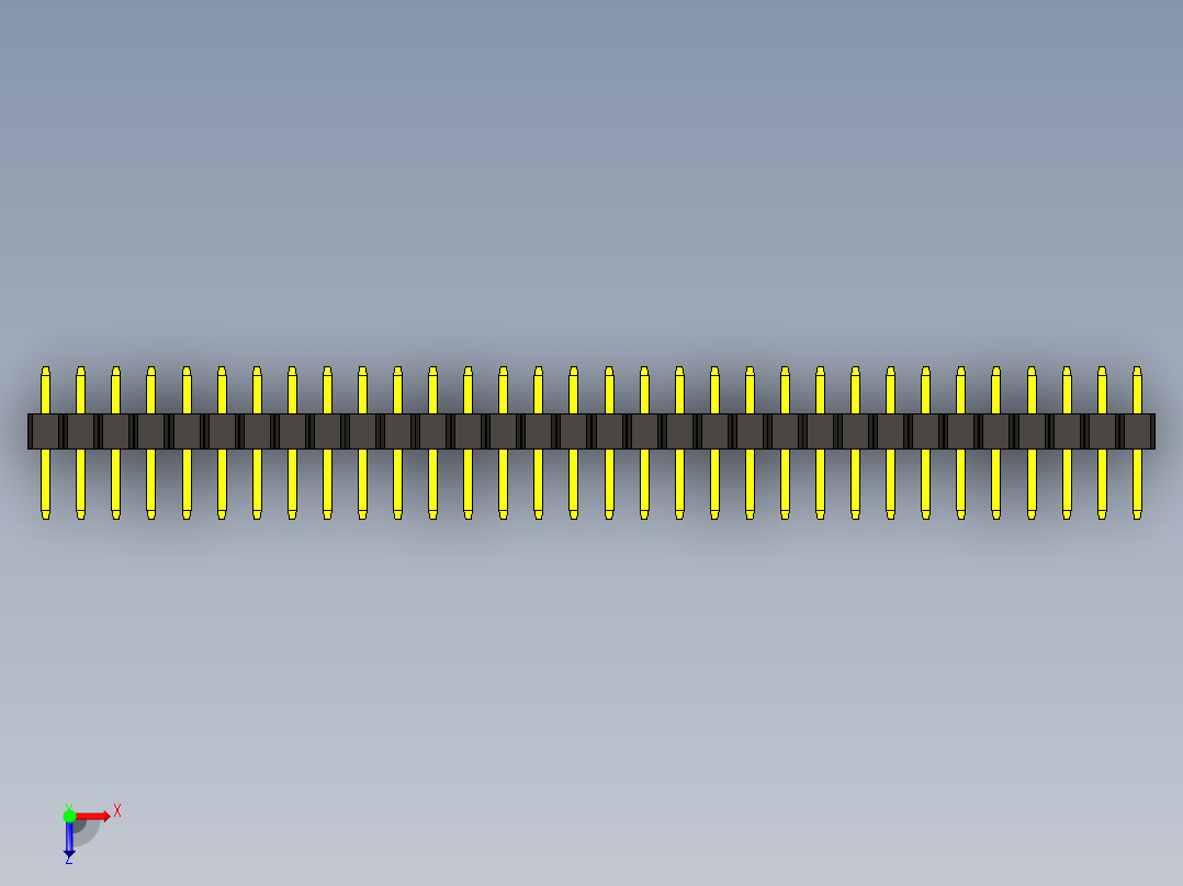 通孔PCB引脚接头，间距2mm，高度5mm。从1x1到1x32引脚的版本俯视图