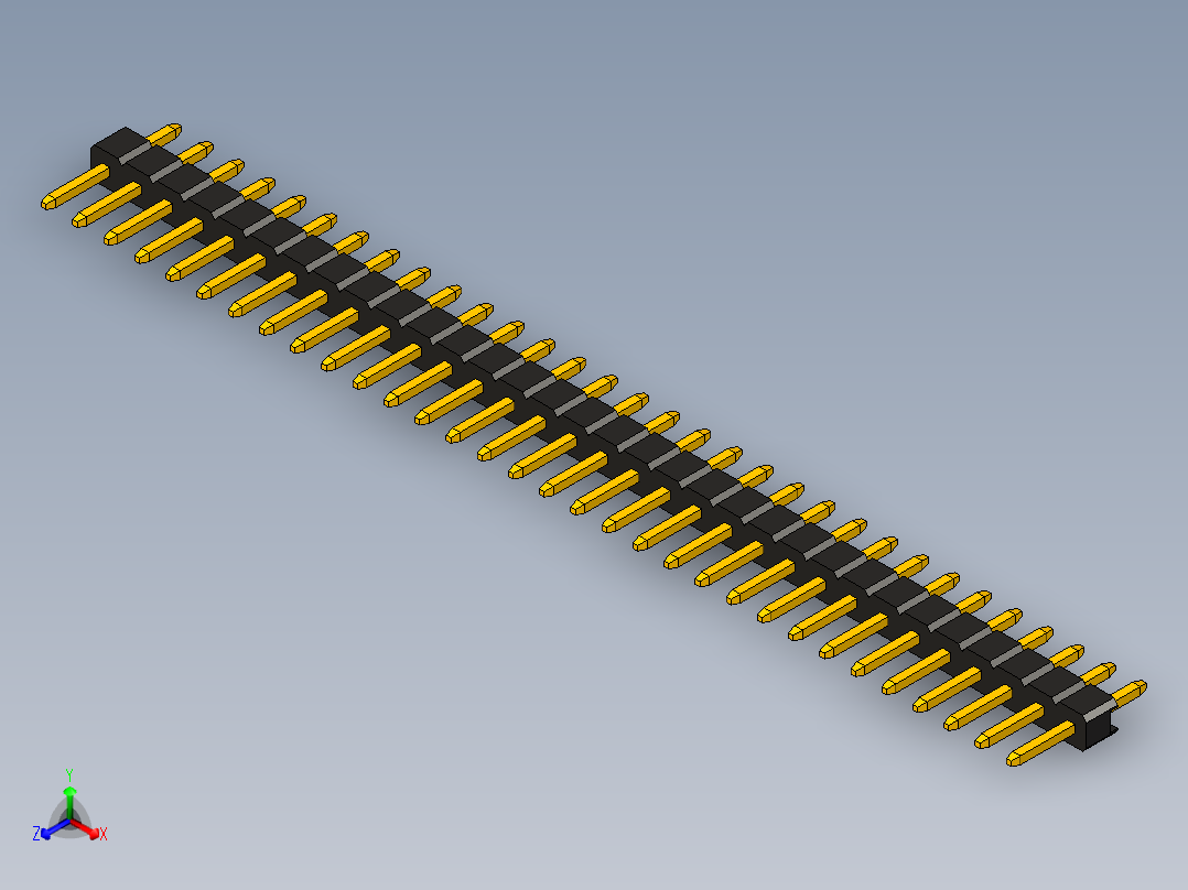 通孔PCB引脚接头，间距2mm，高度5mm。从1x1到1x32引脚的版本正等轴测图