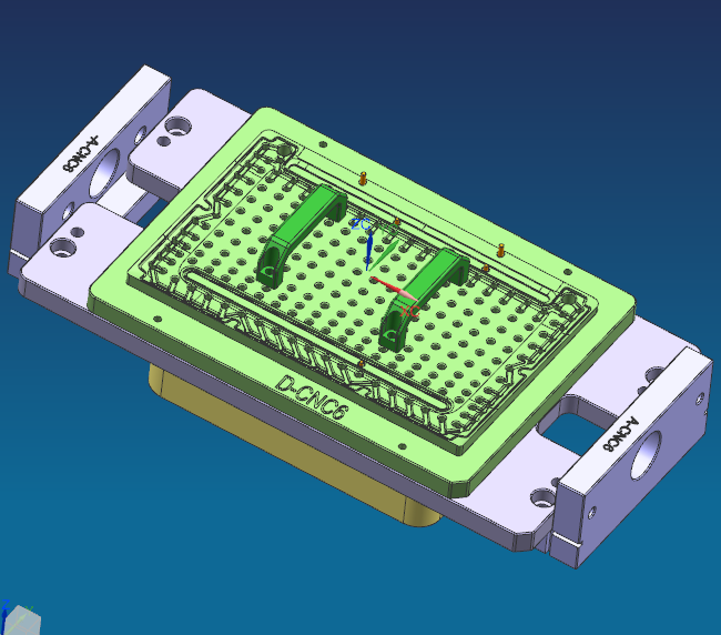 一款电脑D壳四轴精铣四周外形工装治具模型