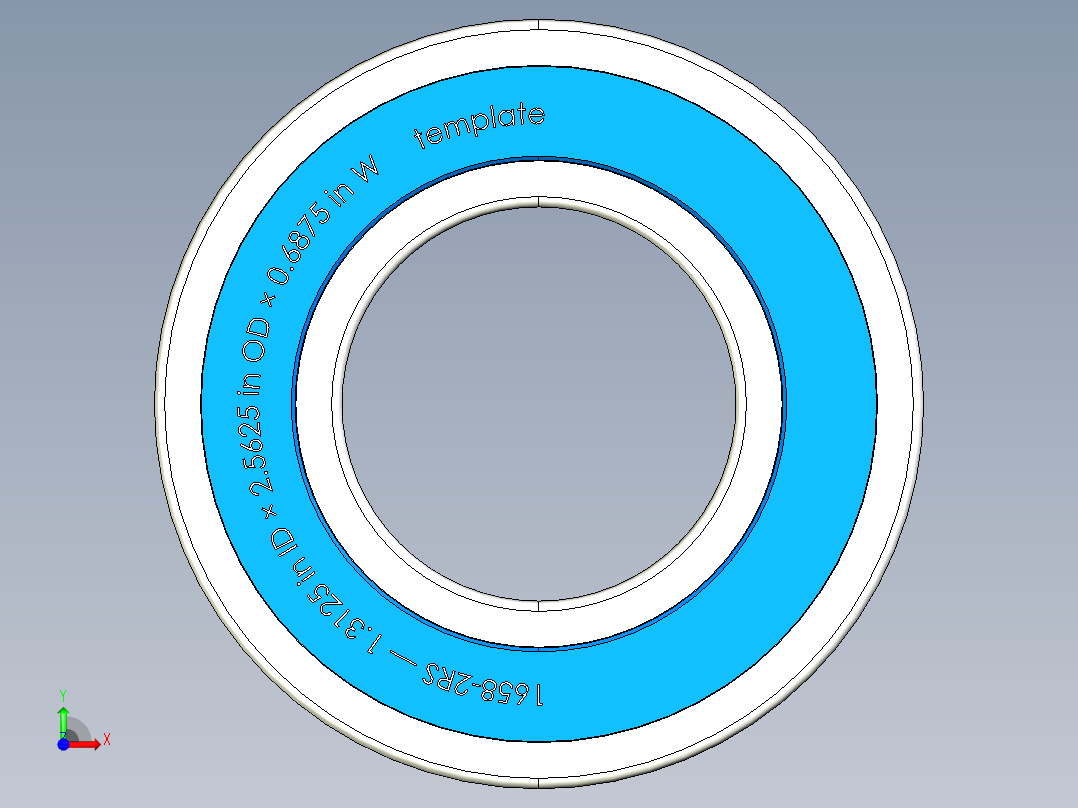 完整的INCH 1600-2RS系列，双密封轴承库— SolidWorks和Step模型前视图