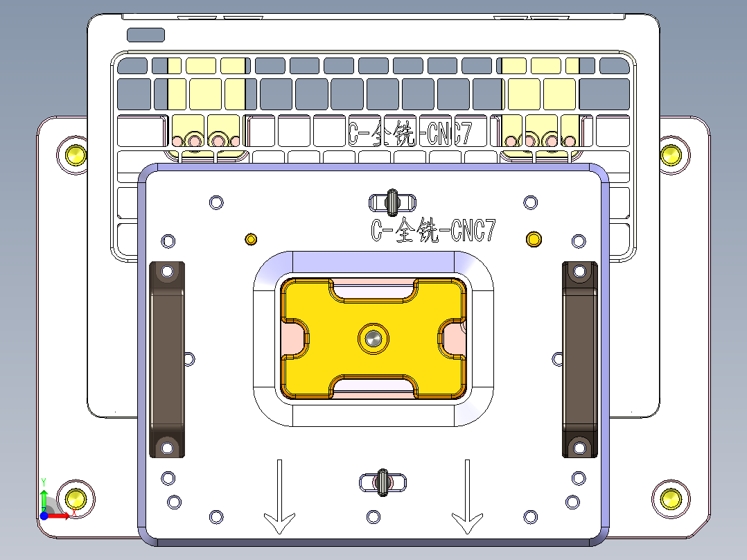 铝制笔记本C壳铣TP框C角治具模型前视图