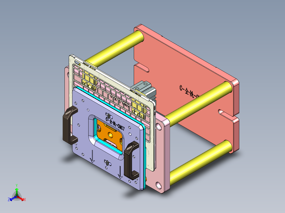 铝制笔记本C壳铣TP框C角治具模型正等轴测图