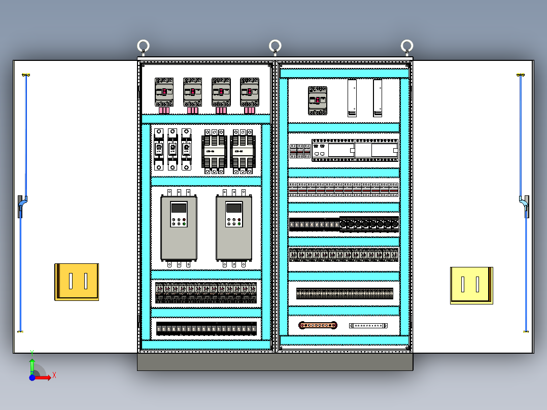 双柜组装软启动plc延时控制柜前视图