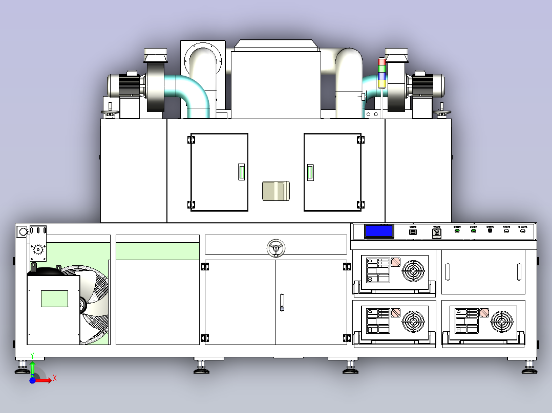 三灯UV固化机3D图纸前视图