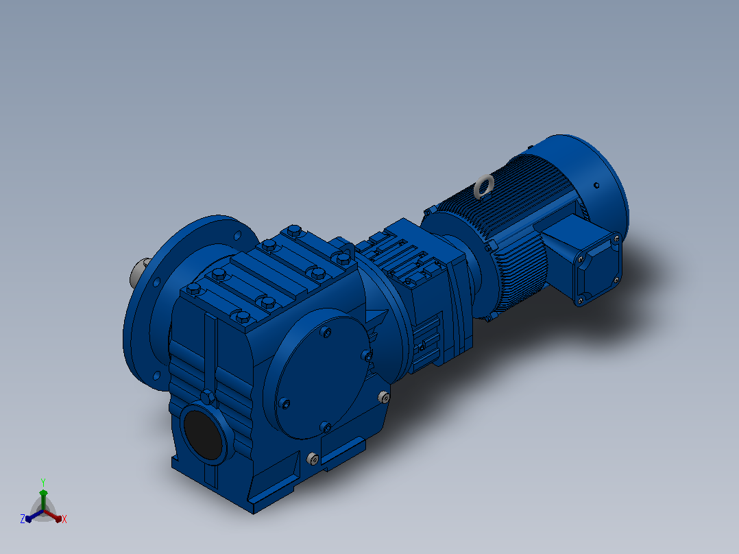 SF77R37组合式斜齿-蜗轮蜗杆减速机SF77R37-Y0.75-4P-289-M1-0°-B正等轴测图
