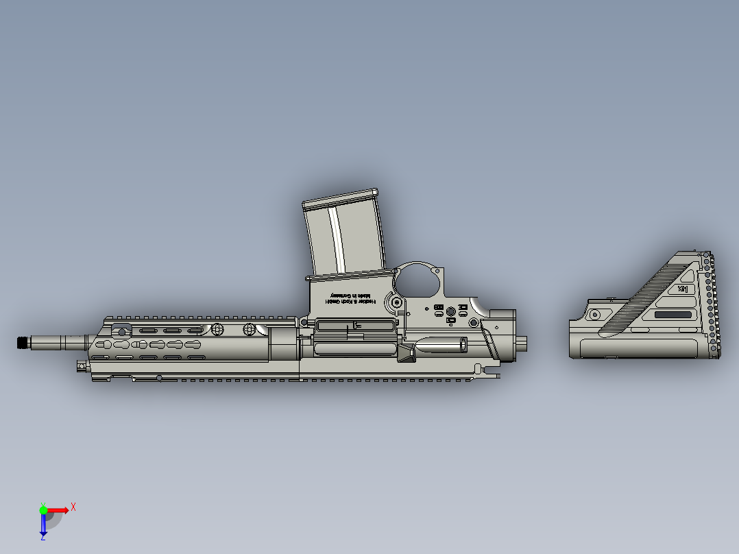手枪左轮冲锋枪老式狙击步枪设计3D图纸hk417-airsoft-electric-gun stp俯视图