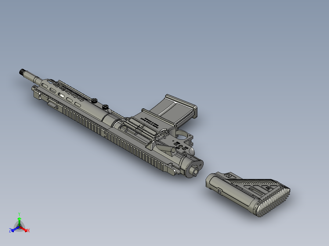 手枪左轮冲锋枪老式狙击步枪设计3D图纸hk417-airsoft-electric-gun stp正等轴测图
