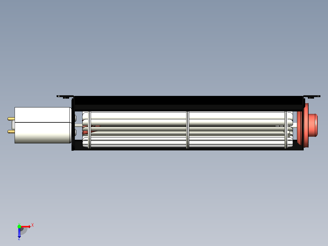 微型横流风扇25120铝合金叶轮DC12V 0.06A碳刷强磁180电机俯视图