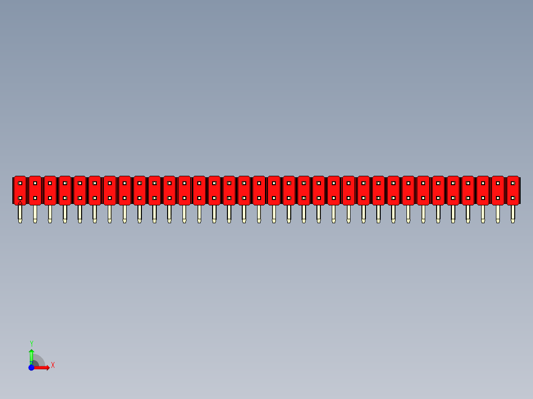 彩色公排针 100mil 2.54mm 系列-DS1022_red_2x34p_100mil_TypeD_rev1.0前视图