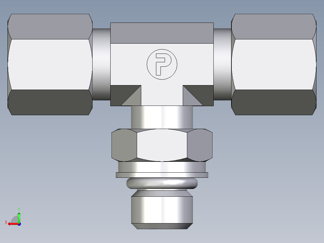 卡套式工业通用硬管接头EO_Adjustable_locknut_branch_tee_TEE06ZSMORCF后视图