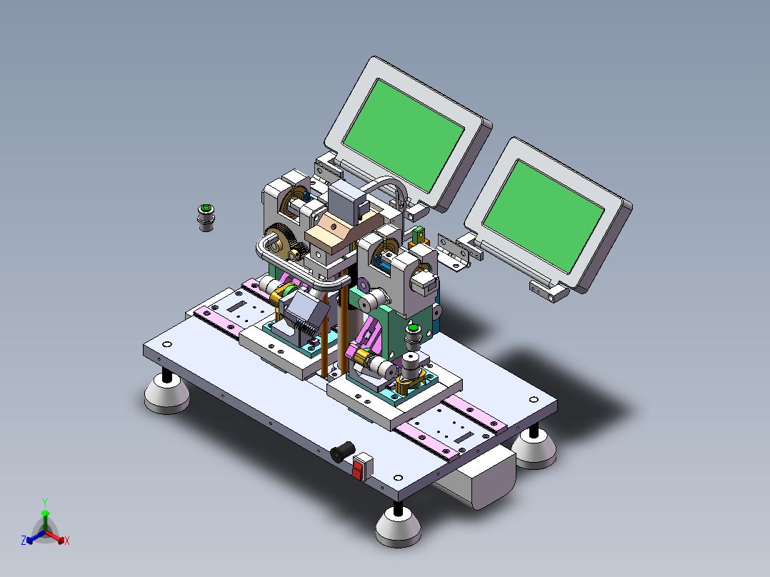 杠杆原理自动对芯焊接sw21可编辑正等轴测图