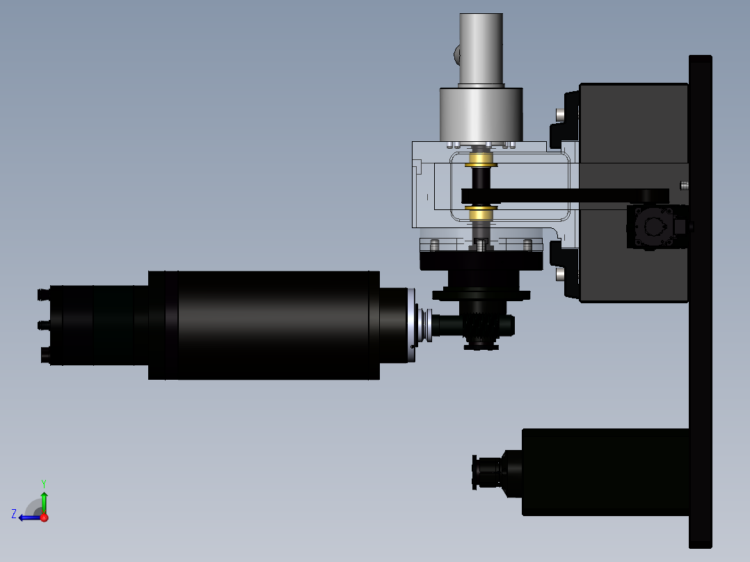 齿轮径向轴向加工带钻孔机床(sw21可编辑+cad)右视图