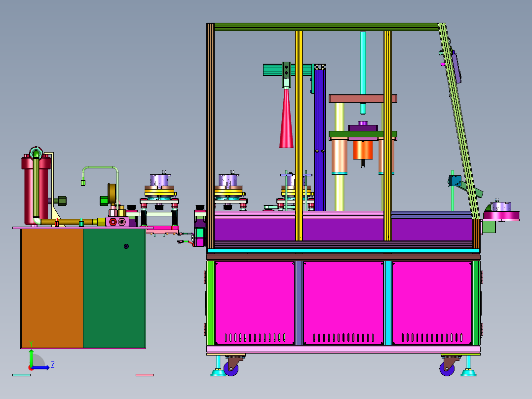微电机生产的机壳铆压装置左视图