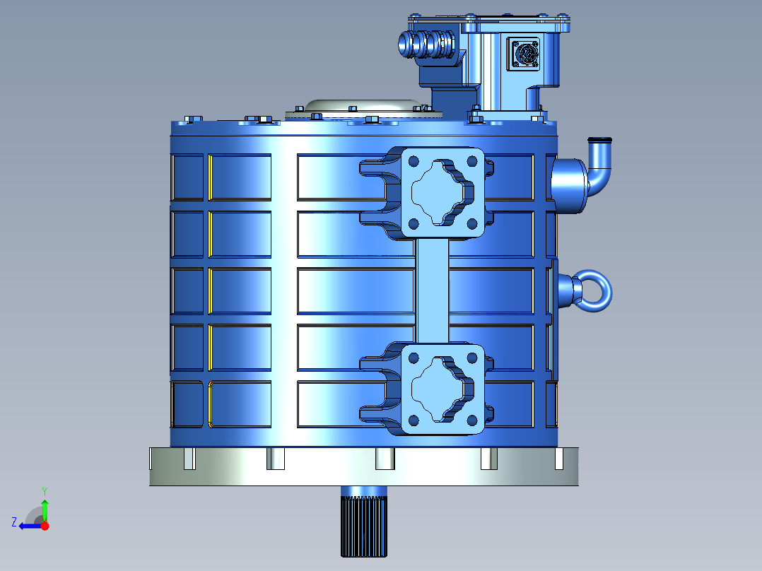电动汽车水冷永磁同步电机右视图