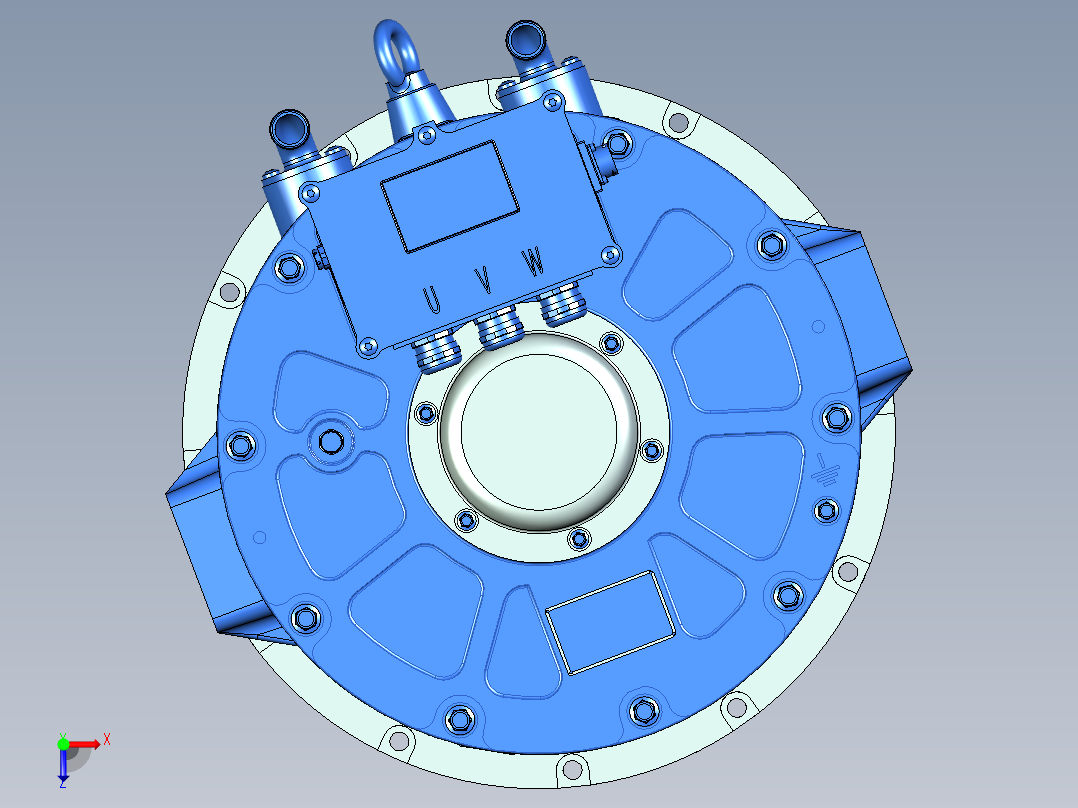 电动汽车水冷永磁同步电机俯视图