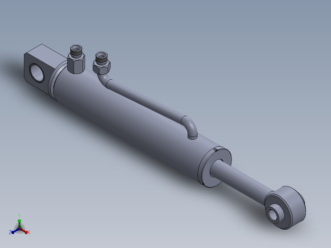 焊接型液压缸（带前端和后端安装眼）50x25x168毫米正等轴测图