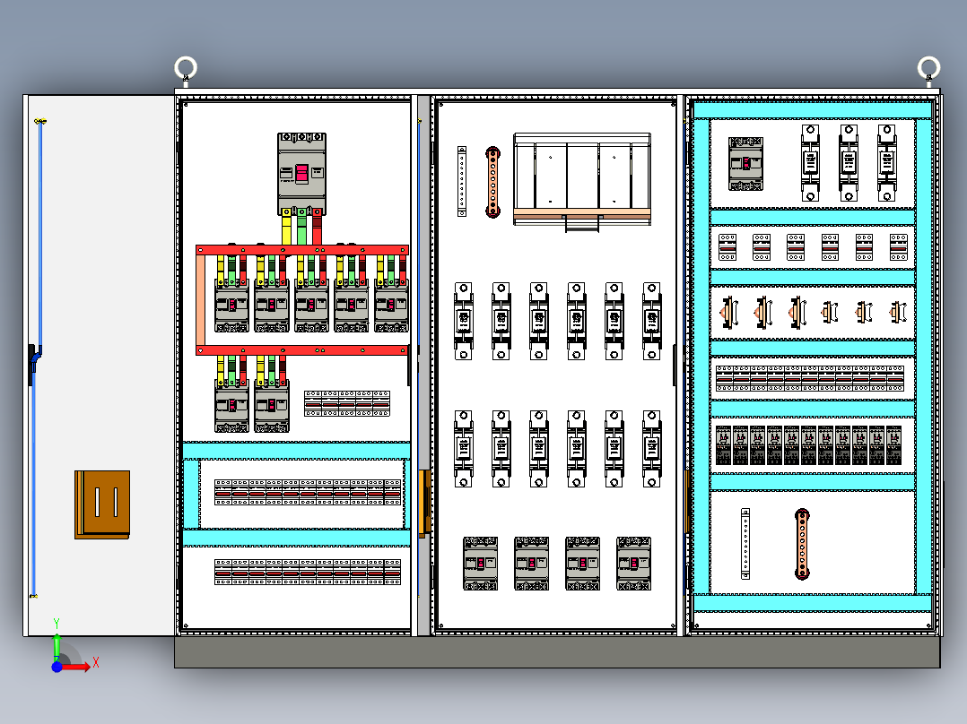 三柜组装630A正装刀开关直流接触器控制柜 55770前视图