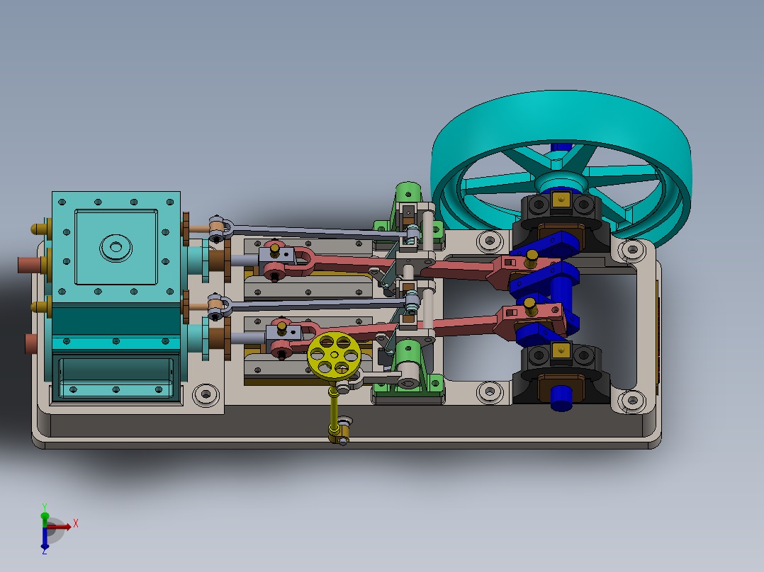 双缸蒸汽机dual-cylinder-steam-engine-1-模型格式为 x_t stp sw主视图