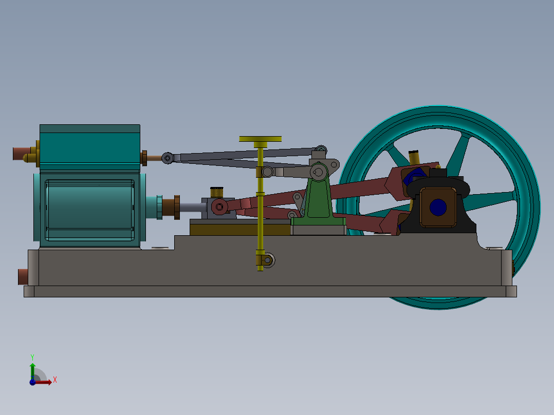 双缸蒸汽机dual-cylinder-steam-engine-1-模型格式为 x_t stp sw前视图