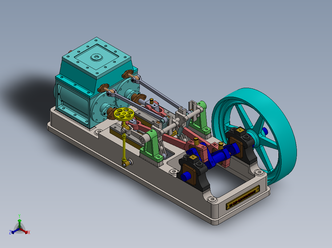 双缸蒸汽机dual-cylinder-steam-engine-1-模型格式为 x_t stp sw正等轴测图