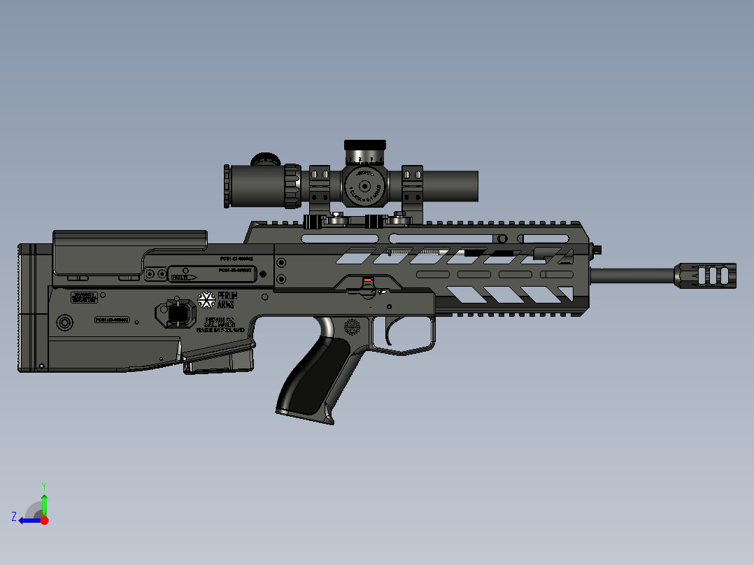 手枪左轮冲锋枪老式狙击步枪设计3D图纸perun-cs-1 1 STP右视图