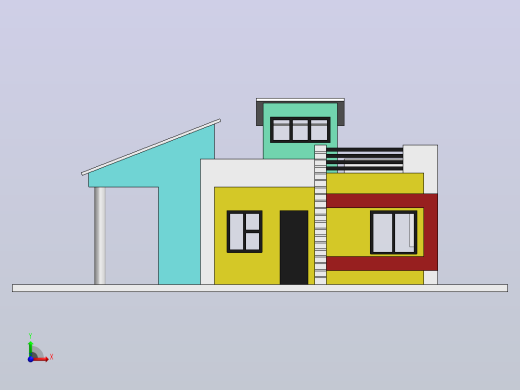 现代住宅 3D 模型前视缩略图
