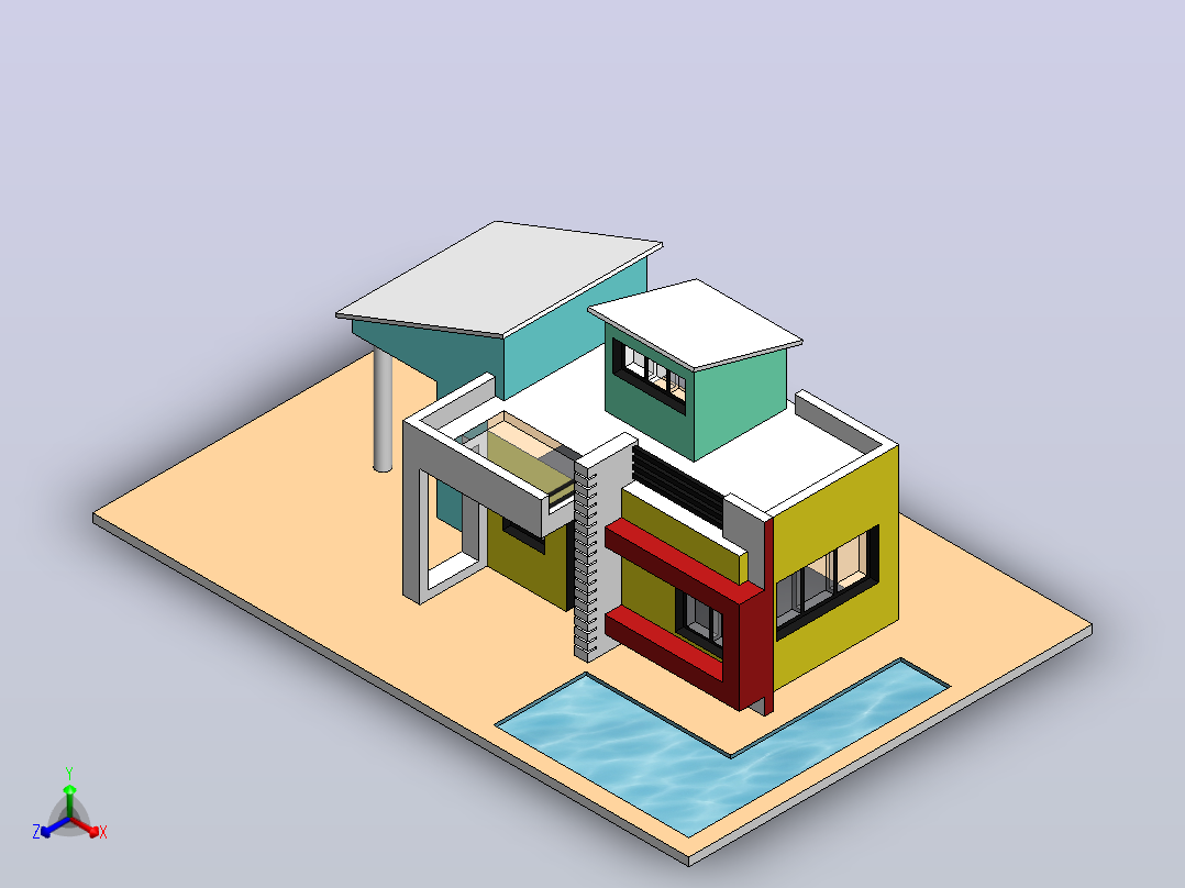 现代住宅 3D 模型正等轴测图