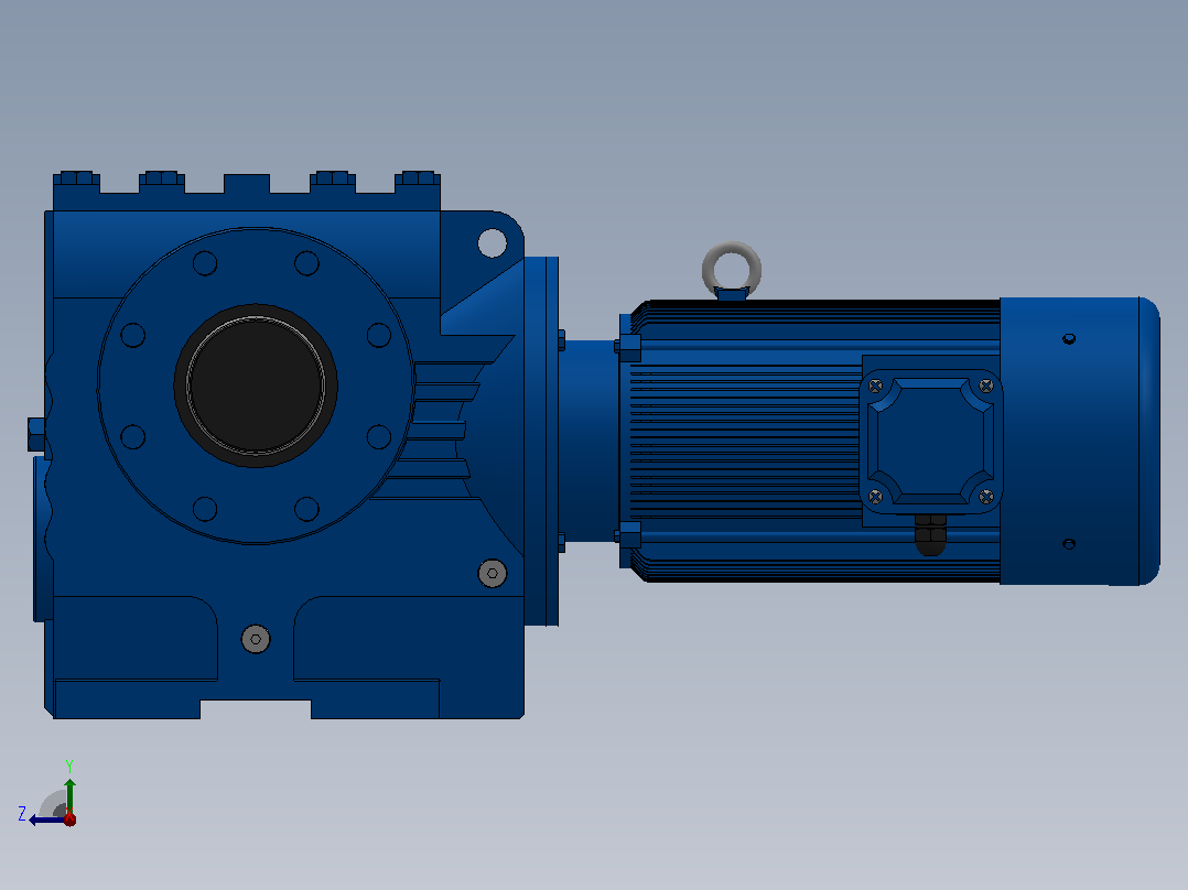 SAZ87小法兰空心轴安装斜齿-蜗轮蜗杆减速机SAZ87-YVE1.1-4P-198-M1-0°-B右视图