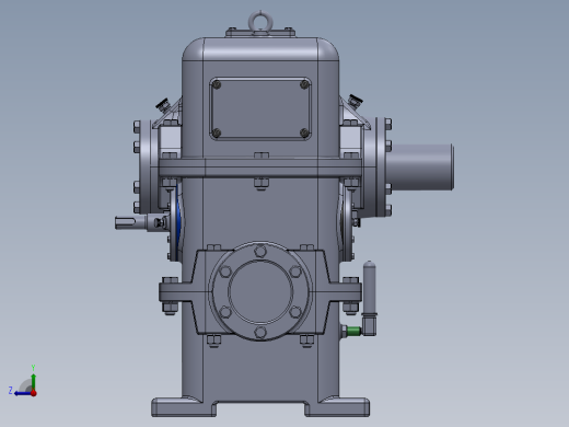 两级蜗轮蜗杆齿轮箱三维建模图纸 STEP格式 SOLIDWORKS设计右视缩略图