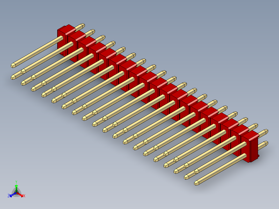 彩色公头100mil（2.54mm）系列-DS1021_red_2x19p_100mil_Type5_rev1.0主视图