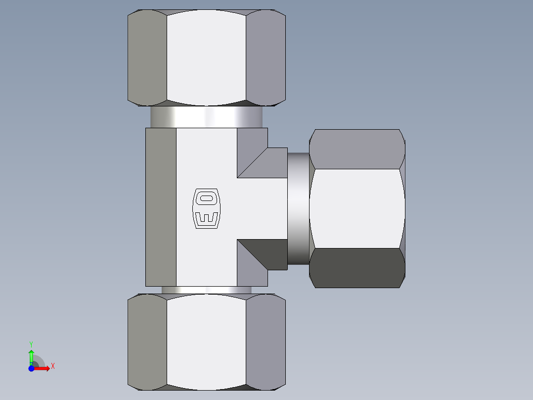 卡套式工业通用硬管接头EO_Swivel_nut_run_tee_EL12L71前视图