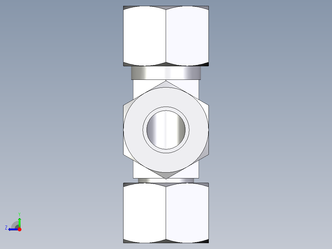 卡套式工业通用硬管接头EO_Swivel_nut_run_tee_EL12L71右视图