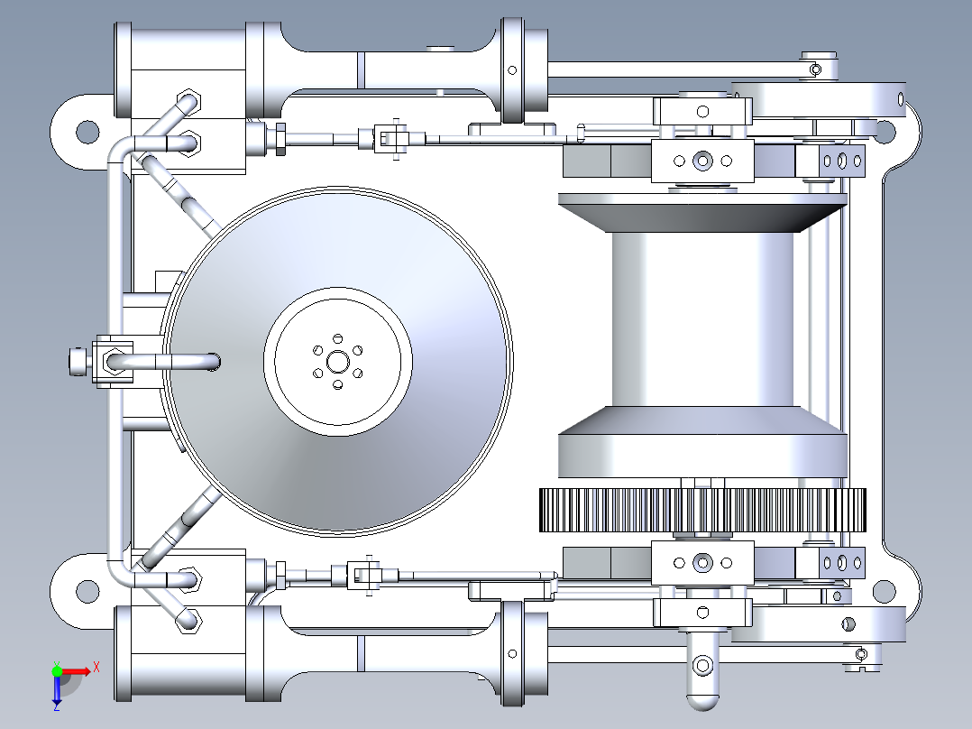 带离合器的 2x1 气缸蒸汽机操作绞车俯视图