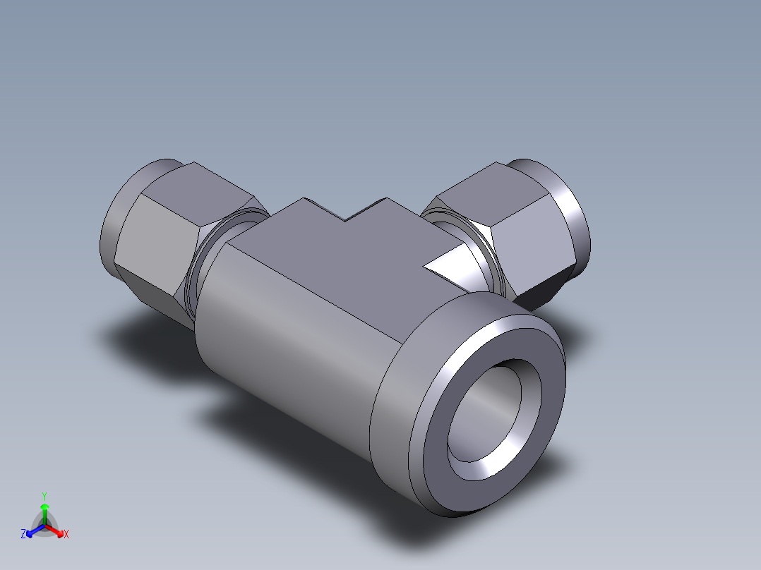 不锈钢Hy-Lok管配件，内螺纹三通，6毫米管外径x 1-4英寸主视图