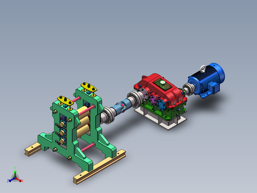 三辊轧制机SW三维图+CAD图纸==1447643==500正等轴测图