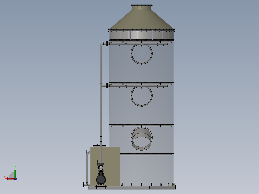 Φ2000×5700喷淋洗涤塔（sw18可编辑+工程图+BOM）后视图