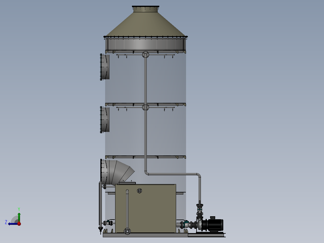Φ2000×5700喷淋洗涤塔（sw18可编辑+工程图+BOM）右视图
