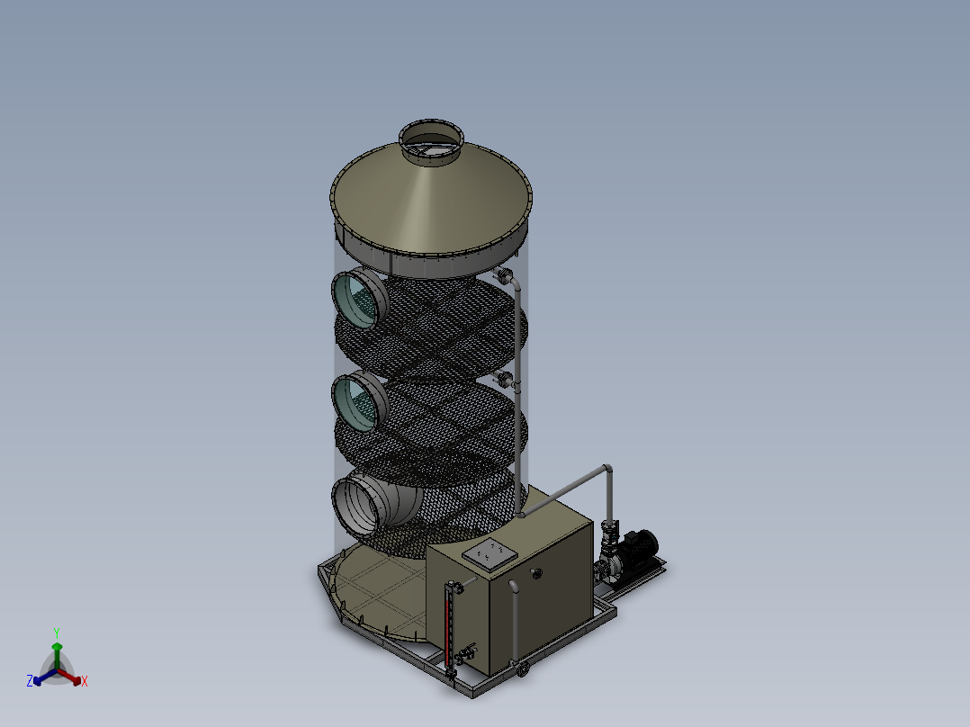 Φ2000×5700喷淋洗涤塔（sw18可编辑+工程图+BOM）正等轴测图