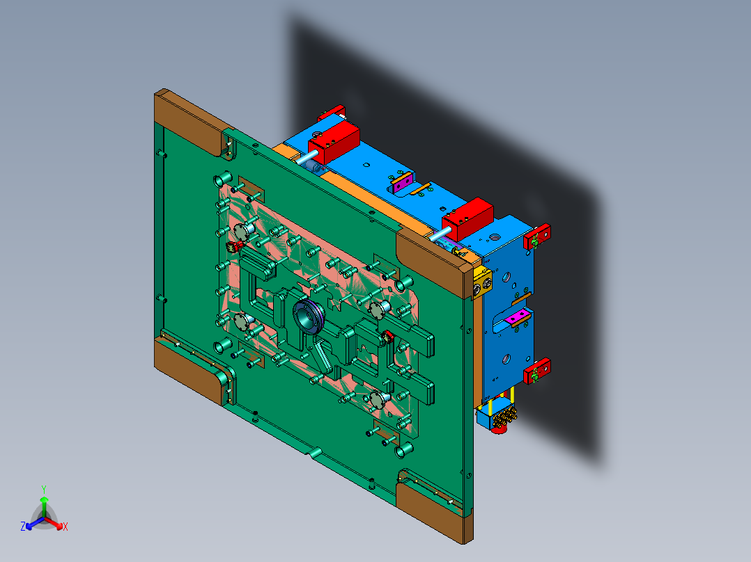 丰田汽车主驾门板塑胶模具正等轴测图