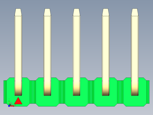 彩色公排针 100mil 2.54mm 系列-DS1022_green_05p_100mil_TypeU_rev1.0前视缩略图